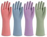 Rubber Cleaning Gloves for Dishwashing, 4 Pairs Reusable Kitchen Gloves for Washing Dishes and Household Cleaning, Colorful Dish Gloves with Flocked Lining and Non-Slip Grip, Pefect for Woman Men - L