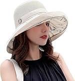 Summer Mesh Sun Hats for Women UV Protection Wide Brim Packable Beach Bucket Hat Beige