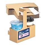 FMP Brands 2 Cup Disposable Drink Carrier with Handle, 15 Pack Kraft Paperboard Handled Drink Carriers 12-30 oz to Go Coffee Cup Holder, Cup Carrier for Cold Hot Drinks, Takeout, Cafe