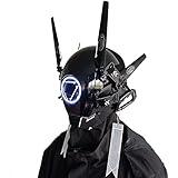 KYEDAY Punk Mask Cosplay for Men and Women, LED Round Light Mask Cosplay Halloween Fit Party Music Festival Accessories (white)