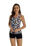Tankini Swimsuits for Womens Athletic 2 Piece Tummy Control Bathing Suits with Boy Shorts Modest Tank Tops (M, T5)