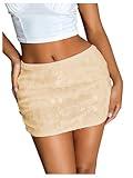 MakeMeChic Women's Sequin Sparkly Skirt Mini Micro Glitter Y2k Low Rise Summer Skirt Apricot Large