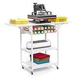 Foldable 3 Tier Movable Heat Press Table Stand, Rolling Heat Transfer Machine Cart, Heavy-Duty Crafting Table, Heavy Duty Workbench, DIY Sublimation Transfer Machine Metal Shelf Storage Organization