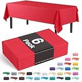 Party Solids 6-Pack Premium Plastic Tablecloth 54in. x 108in. Rectangle Plastic Table Cover - Red