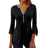 Nantdog Prime Amaon Online Shopping One Day Shipping Items 3/4 Sleeve Tops for Women Fall Fashion Blouse 2024 Trendy Floral Print Shirt Button Down V Neck Western Oversized Y2k Black XX-Large