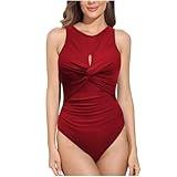 Under 50 Dollars Gift Ideas Bathing Suit for Women Tummy Control High Waist Keyhole Twist Ruched One Piece Swimsuits Sexy Retro Slimming Swimwear Shapewear Swimsuits for Women