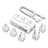 BESTEK International Power Adapter 250W, 220V to 110V Step Down Travel Voltage Converter with 4-Port USB Including US/AU/EU/UK//India/South Africa Plug Adapter (White)