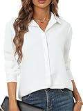 White Button up Shirt Women Classic Oversized Long Sleeve Casual bohelmium Crisp Easy Care Oversize Woman Cute Comfortable Collared Dress Shirts Sailor Party Club Night Thin All White Size M