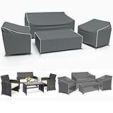 Gasadar Patio Furniture Covers, 4-Piece Outdoor Furniture Cover Waterproof for Patio Loveseat, Chair and Coffee Table, 600D Heavy Duty, Grey