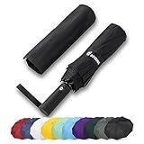 GAOYAING 46 Inch Large Automatic Travel Umbrella, 12 Ribs Windproof Design, Heavy Duty Strong 210T Pongee Fabric Folding Umbrella with Sleeve, Black