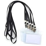 Bird Fiy 50 Pcs Waterproof Type Clear Plastic Horizontal Name Tag Badge Id Card and 50 Pcs Black Nylon Lanyard
