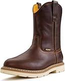 SUREWAY Mens 10 in Soft/Steel Toe Waterproof Wellington Boot,Heavy Duty Pull On Work Boots for Men,Full Grain Leather,Goodyear Welted,Superior Slip Resistant,Waterproof Steel Toe Dark Brown,Size 7
