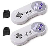 KIWITATA 2 Pack 2.4GHz Wireless Controller for SNES Original Console, Rechargeable Wireless Remote Gamepad Controller for SNES Super Entertainment System Console-7 Pin Connector