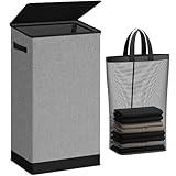 SOLEDI Laundry Hamper with Lid 100L Large & Tall Collapsible Laundry Basket, Clothes Hamper with Bag Removable Easy to Carry, Dirty Hampers for Bedroom, Bathroom, Dorm, College, Grey