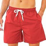 amazon warehouse sale clearance returns Mens Quick Dry Casual Shorts 5 Inch Inseam Drawstring Stretch Bathing Suits Hawaiian Summer Beach Swimming Trunks Peime mens shorts elastic waist Red L