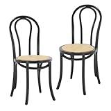 DM Furniture Solid Wood Dining Chairs Set of 2 Mid-Century Modern Rattan Kitchen Room Chairs with Backrest Bentwood Side/Desk Chairs for Dining/Living Room,Home, Black Wood
