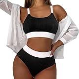Most Loved Gifts High Waisted Bikini Sets for Women Tummy Control Color Block Knitted 2 Piece Bathing Suits Sexy Comfy Beach Swimsuits Traje De Baño De Talla Grande Para Mujeres