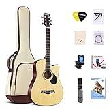 Lankro 38 in Guitar Acoustic Guitar Beginner kit Adult Cutaway Acoustic Guitar Guitarras Starter Set Bundle with Padded Gig Bag, Strap, Capo, Strings, Picks