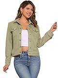 Allegra K Women's Turn-Down Collar Flap Pockets Snap Button Faux Suede Jacket Small Light Green