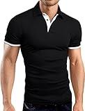KUYIGO Men's Short Sleeve Polo Shirts Casual Slim Fit Basic Designed Cotton Collared Shirt Medium Black