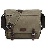 Dasein Large Vintage Canvas Messenger Shoulder Bag, Army Green, 15in Laptop Capacity