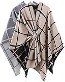 Jecery 2 Pack Women's Shawl Open Front Cardigan Women's Plaid Poncho Blanket for Wedding Travel Fall Winter Holiday Gifts(Dark Gray, Camel)