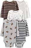 Simple Joys by Carter's Unisex Babies' Long-Sleeve Bodysuit, Pack of 5, Bear/Forest Animals/Stripe, 0-3 Months