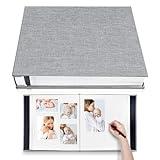 Photo Album Self Adhesive 3x5 4x6 5x7 6x8 8x10 8.5x11 11x10.6 Magnetic Scrapbook Album DIY Length 11x10.6 Inch 40 Pages Linen Cover DIY Photo Album with A Metallic Pen and and Plastic Board(Grey)