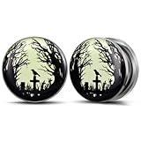 POBAISITER 2PCS Halloween Elements Fluoresscence Piercing Ear Gauges Stainless Steel Epoxy Screw Fit Ear Plugs Tunnels Allergy Free Expander Earrings For Women Men Body Piercing Jewelry