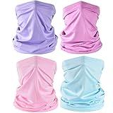 Leamekor UV Face Cover Neck Gaiter Mask Dust Protection Magic Scarf Wind Bandana Balaclava for Summer Running Fishing Biking (4PCS Purple+Rose+Pink+Light Blue)