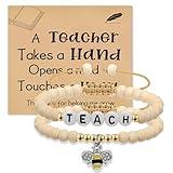 Artlunar Teacher Appreciation Gift, 2 Pcs Teacher Bracelet for Women, Teachers' Day Back to school Graduation Birthday Valentine Retirement End of Year Gifts from Student (Bee-A)