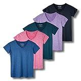 Real Essentials Women's V-Neck Activewear T-Shirt, Quick Dry, Moisture Wicking, Pack of 5 XL