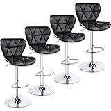 Yaheetech Bar Stools Set of 4, Island Chairs Shell Back, PU Leather Adjustable Barstools, Swivel Bar Chairs with Footrest for Home Kitchen, Black