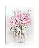 YPY Pink Flowers Canvas Wall Art: Abstract Bouquet in Vase Artwork Prints for Teen Girl Bedroom Pink Floral Picture Poster Bathroom Decor 12" x 15"