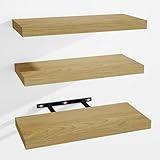 Venusmiles Floating Shelves for Wall, Wall Mounted Shelves with Invisible Brackets, 3 Small Wood Floating Wall Shelf Shelves for Living Room, Bedroom, Kitchen, Bathroom (Oak, 15" W x 6" D x 1" H)
