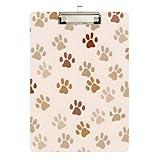 JIPONI Pet Paw Brown Clipboard, Clipboards with Low Profile Sliver Clip, A4 Letter Size Clip Board for Nurses Student Teacher Women, 12.5"x9" in