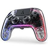 AUROCE Wireless Controller for PS4/PS3/PC, LED PS4 Controller Dualshock 4 Transparent with RGB Neon, ALPS Analog Stick, Hall Trigger, Audio Jack/Speaker, Macro/Turbo-Cyber Gray
