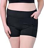 Tavadge Women Workout Yoga Shorts with Side Pockets，-Premium Soft Solid Stretch Running Dance Volleyball Biker Gym Short Pants&Plus Size Black