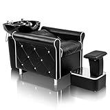 OmySalon Shampoo Backwash Unit with Large Porcelain Bowl, Independent Footrest, Salon Sink Hair Wash Chair Shampoo Station, Barbershop Beauty Spa Massage Hairdressing Equipment