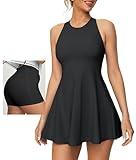 Heathyoga Womens Tennis Dress with Shorts Underneath Athletic Dress for Women Summer Romper Dresses with Pockets Golf Outfits Black