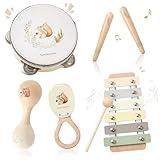 Toddler Musical Instruments | Baby Musical Toys Wooden Toys Educational Toys for Toddlers | Neutral Color Musical Instruments Set | Early Learning Music Toys for Boys Girls Gift