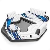 Intex Blue Tropic Inflatable 5 Person Raft or Swimming Pool Island Water Floating Lounger Raft with Backrests, Built in Cooler, and 4 Cupholders