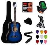 YMC 38" Blue Beginner Acoustic Guitar Starter Package Student Guitar with Gig Bag,Strap, 3 thickness 9 Picks,2 Pickguards,Pick Holder, Extra Strings, Electronic Tuner -Blue