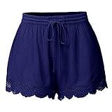 Generic Most Loved Gifts Shorts for Women Trendy Plus Size Drawstring Elastic Waist Lace Hem Shorts Loose Comfy Lightweight Casual Beach Shorts Shorts De Mezclilla, Medium, A01_blue