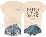 AMWIPE Faith Over Fear Shirt Womens Christian Tshirts Religious Sayings Tees Vintage Bible Verse Inspirational Tee Tops Beige