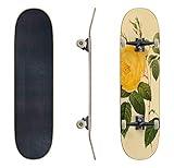 Skateboards Drawing of a Yellow Tea Rose with Green Leaves Rose Stock Classic Concave Skateboard Cool Stuff Teen Gifts Longboard Extreme Sports for Beginners and Professionals