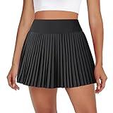 DLOODA Womens Pleated Tennis Skirts with Pocket Shorts High Waisted Skorts Lightweight Golf Skirt Flowy Athletic Skort Black