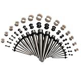 Acrylic, Silicone Ear Stretching Kit: Lightweight Tapers, Heart Tunnels & Plugs for Starter Expanders | Body Piercing Jewelry Earring Gauges Gauging Set for Men, Women (Size: 14G-0000G) (Dark Grey, 50PCS)