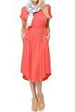 iconic luxe Women's Short Sleeve Flare Midi Dress with Pockets Small Coral