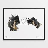 Germany to Turkmenistan Print, Turkish Marble Two Countries Map Poster, Travel Art, Expatriate Gift